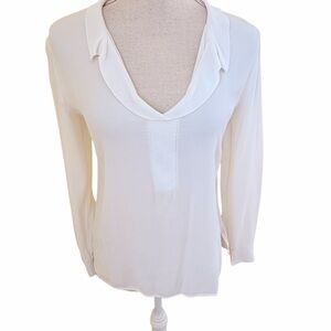 Mossimo Dutti Creamy White V-Neck Long Sleeve Pullover Top XS